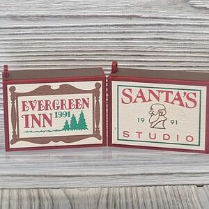 2 Hallmark Christmas Matchbox‎ Memories 1991 Evergreen Inn Santas Studio Diorama